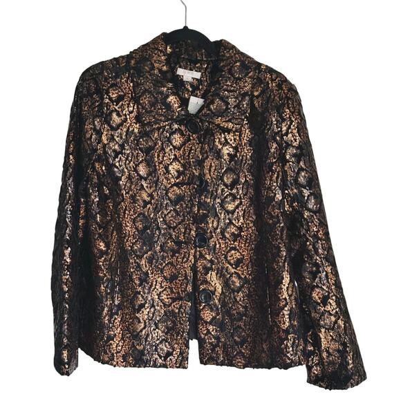 NWT Erin London Metallic Tortoise Snake Print 3-Button Blazer Jacket XL Mobwife - Picture 3 of 11